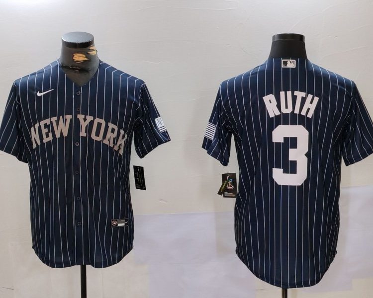Men's New York Yankees Babe Ruth #3 Navy Jersey