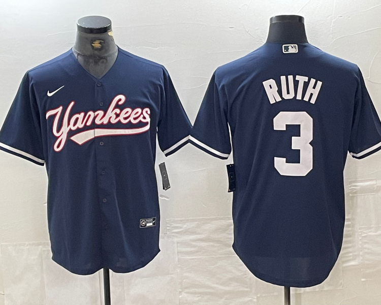 Men's New York Yankees Babe Ruth #3 Navy Limited Jersey