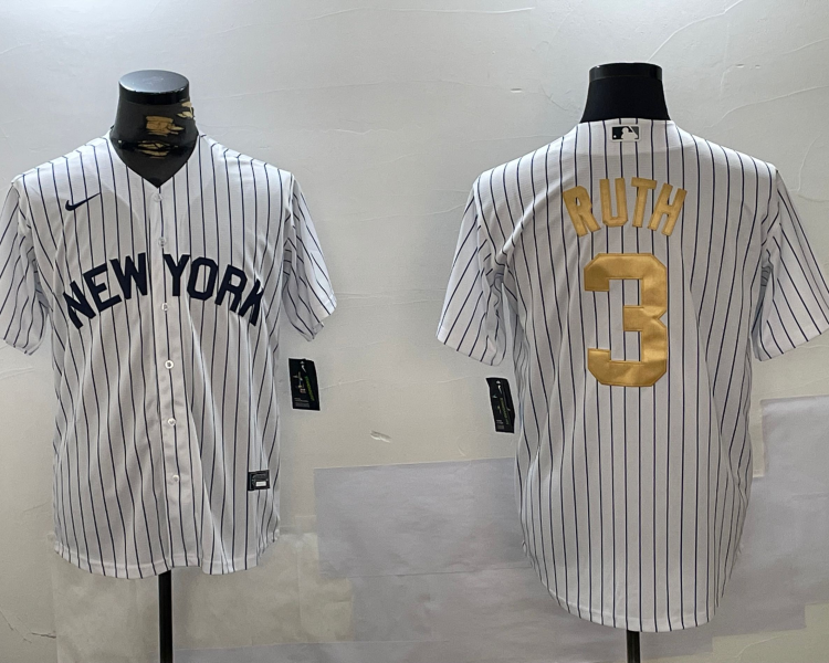Men's New York Yankees Babe Ruth #3 White Jersey