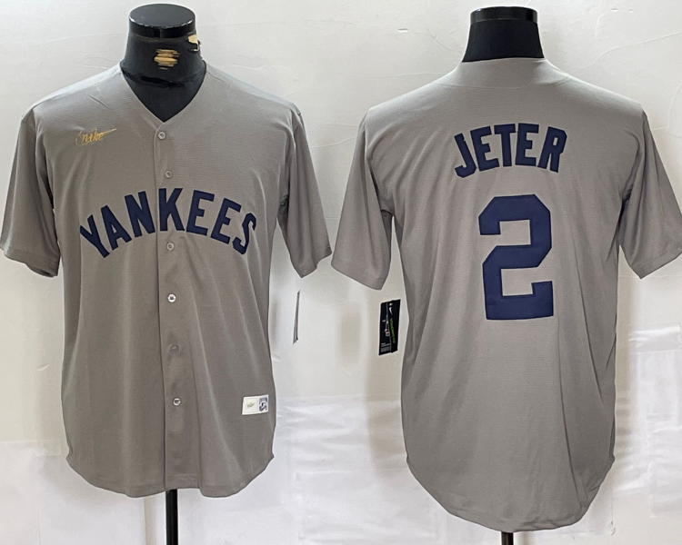 Men's New York Yankees Derek Jeter #2 Gray Road Cooperstown Collection Jersey