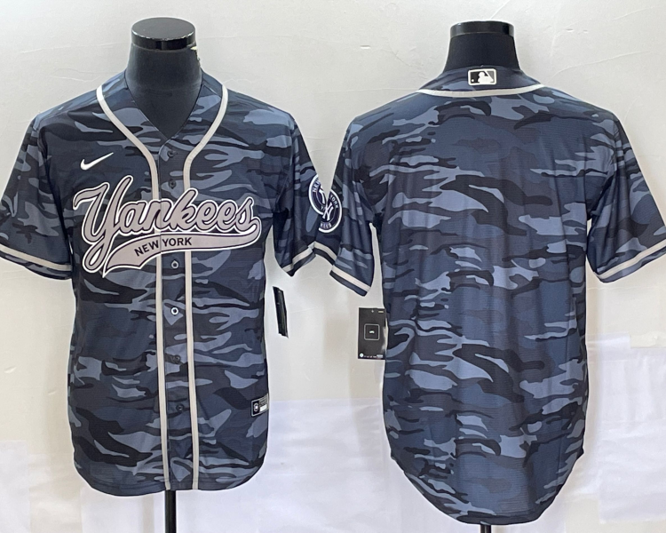 Men's New York Yankees Grey Camouflage Blank Jersey Joint Edition