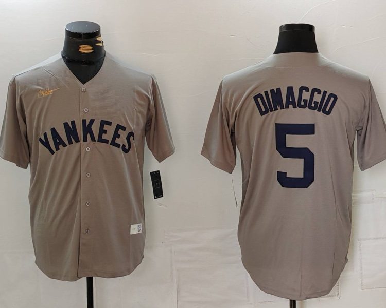 Men's New York Yankees Joe Dimaggio #5 Gray Road Cooperstown Collection Jersey