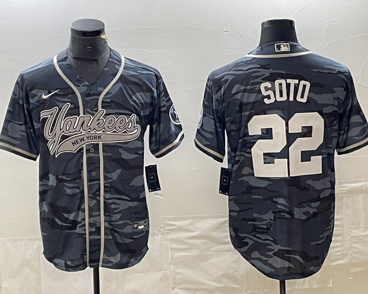 Men's New York Yankees Juan Soto #22 Grey Camouflage Jersey Joint Edition