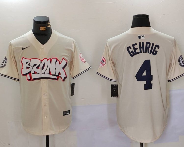 Men's New York Yankees Lou Gehrig #4 Cream Limited Jersey