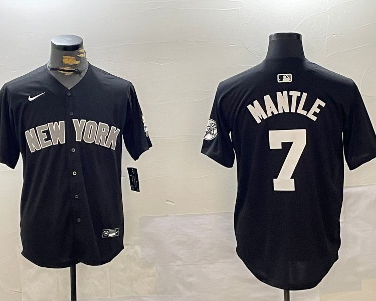 Men's New York Yankees Mickey Mantle #7 Black Jersey