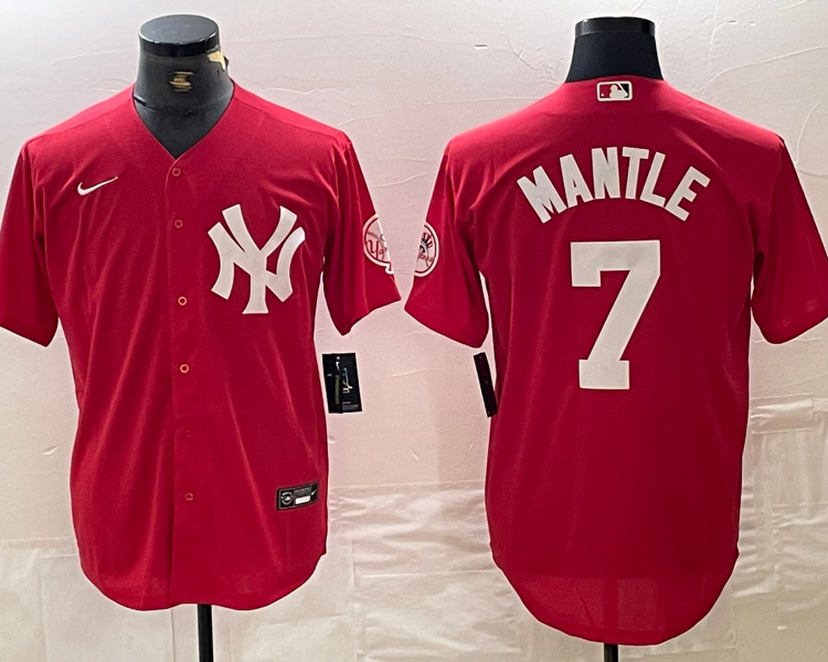 Men's New York Yankees Mickey Mantle #7 Red Jersey