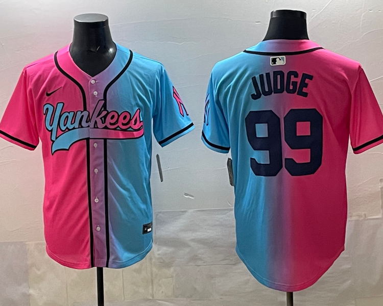 Men's New York Yankees Aaron Judge #99 Pink/Blue Jersey