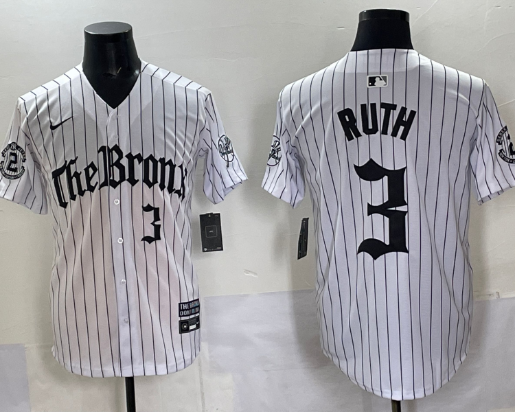 Men's New York Yankees Babe Ruth #3 White Alternate Jersey