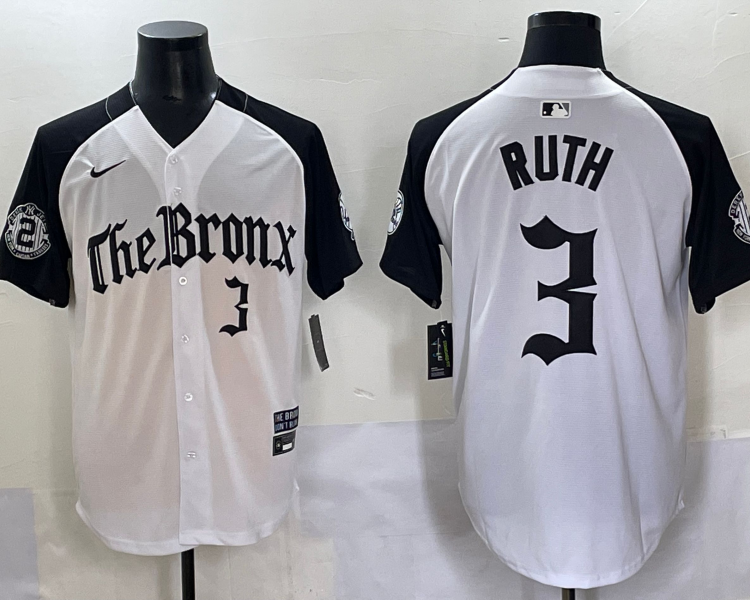 Men's New York Yankees Babe Ruth #3 White Alternate Jersey