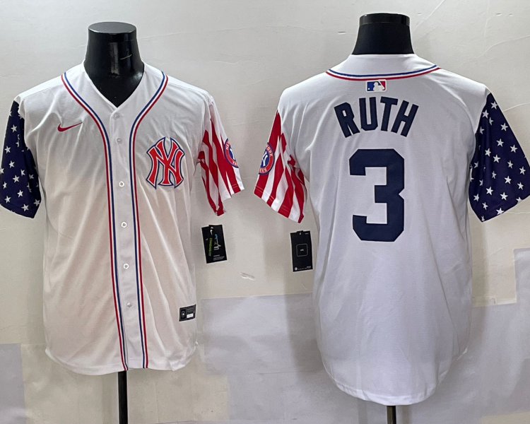 Men's New York Yankees Babe Ruth #3 White Team Jersey