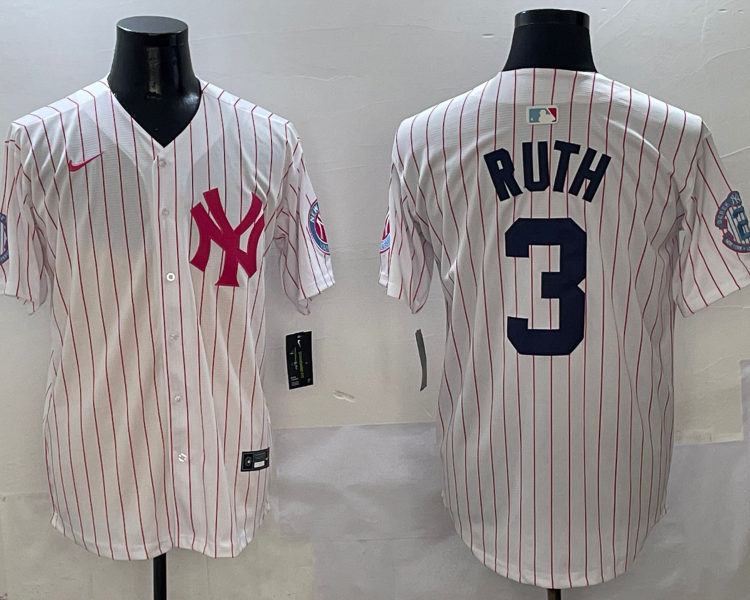 Men's New York Yankees Babe Ruth #3 White Team Jersey