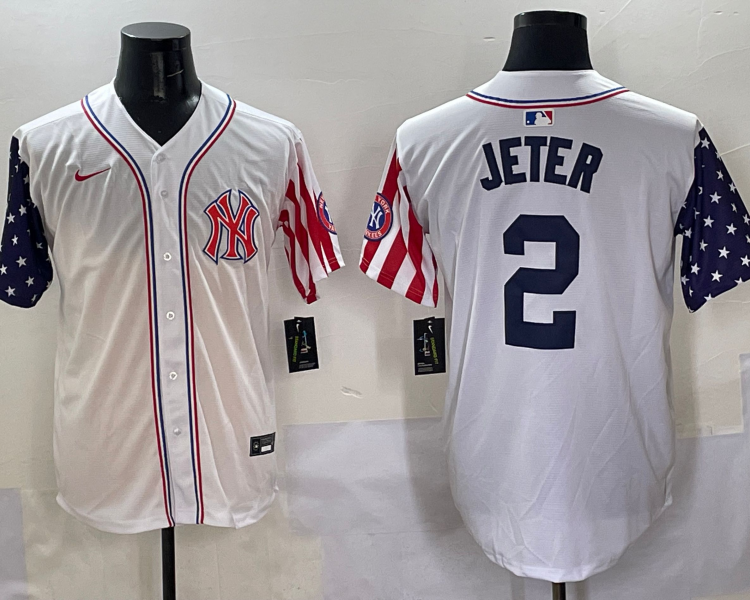 Men's New York Yankees Derek Jeter #2 White Team Jersey