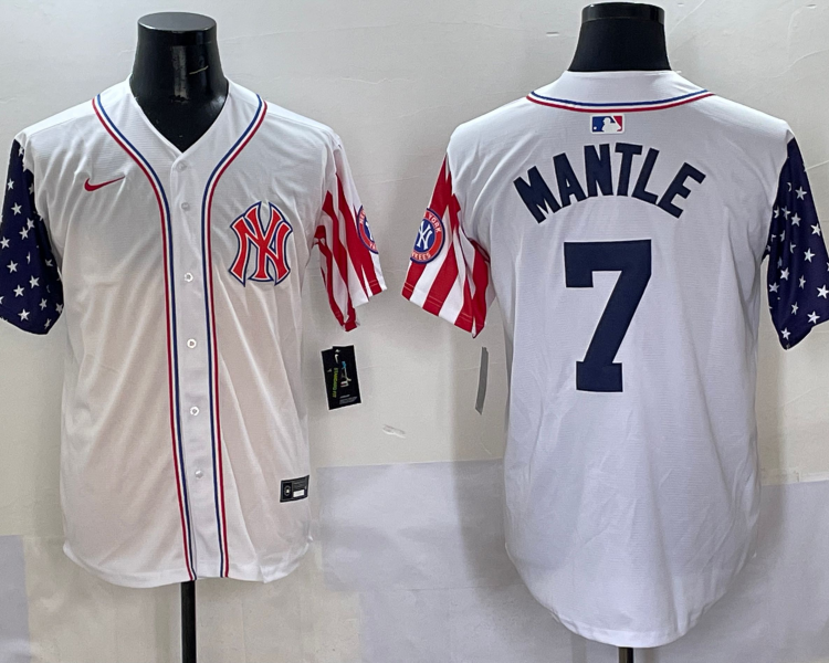 Men's New York Yankees Mickey Mantle #7 White Team Jersey
