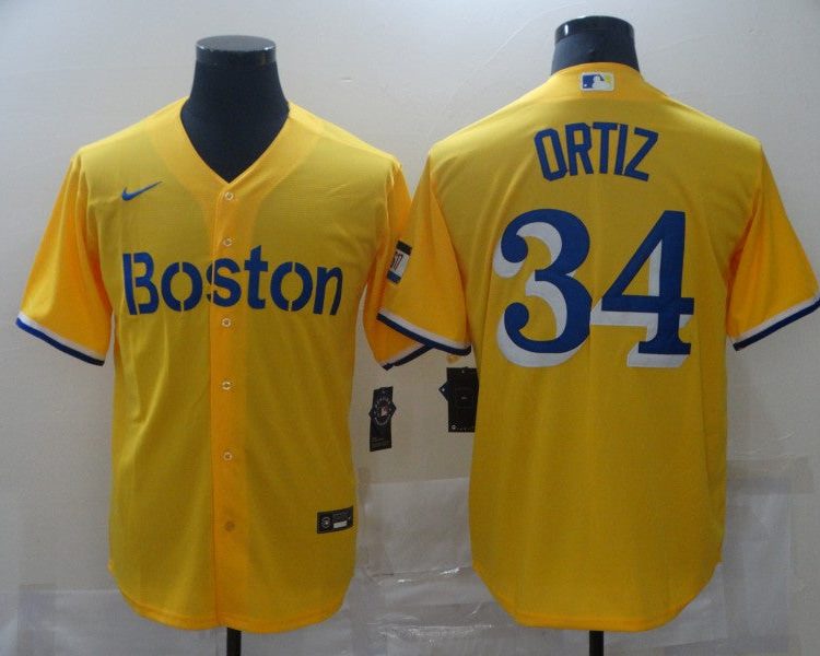 Men's Boston Red Sox David Ortiz #34 Yellow Baseball Jersey
