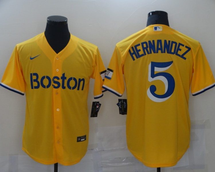Men's Boston Red Sox Enrique Hernandez #5 Yellow Baseball Jersey