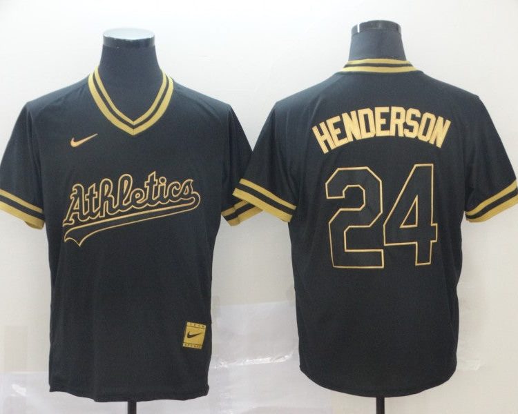Men's Oakland Athletics Rickey Henderson #24 Black Baseball Jersey