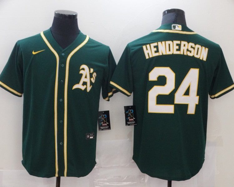 Men's Oakland Athletics Rickey Henderson #24 Green Baseball Jersey