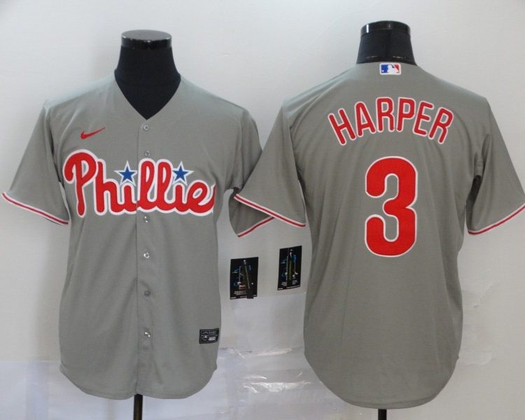 Men's Philadelphia Phillies #3 Bryce Harper Majestic Jersey Gray