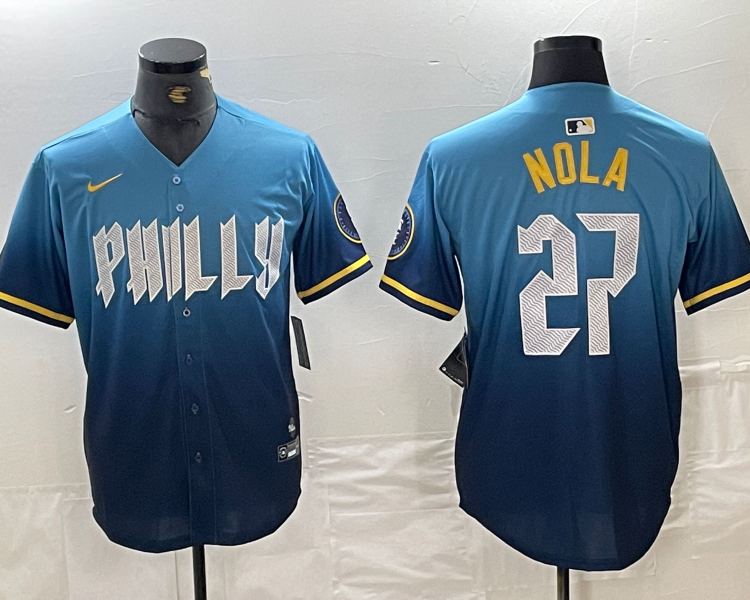Men's Philadelphia Phillies Aaron Nola #27 Blue 2024 City Connect Limited Jersey