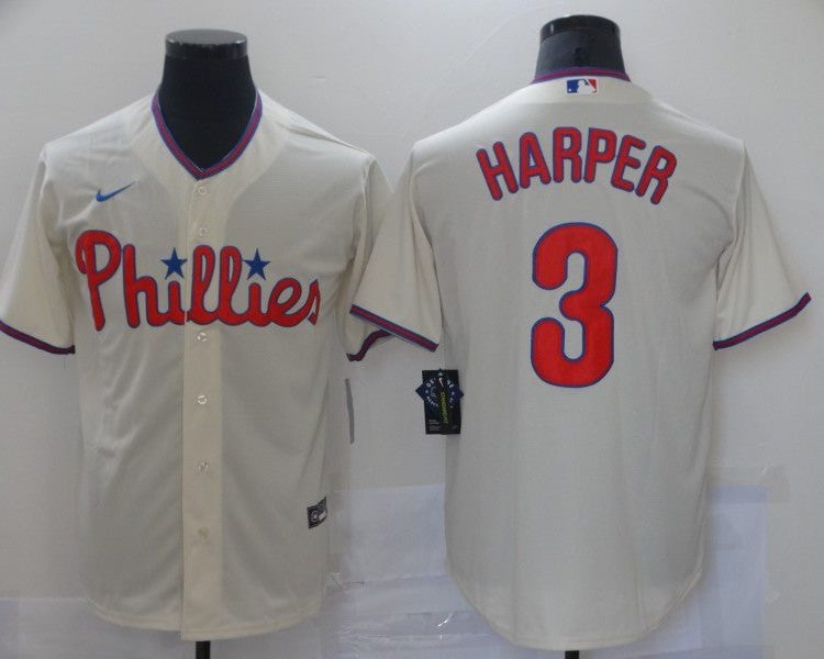 Men's Philadelphia Phillies Bryce Harper #3 Beige Baseball Jersey