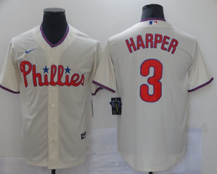 Men's Philadelphia Phillies Bryce Harper #3 Beige Baseball Jersey