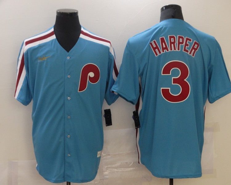 Men's Philadelphia Phillies Bryce Harper #3 Blue Baseball Jersey