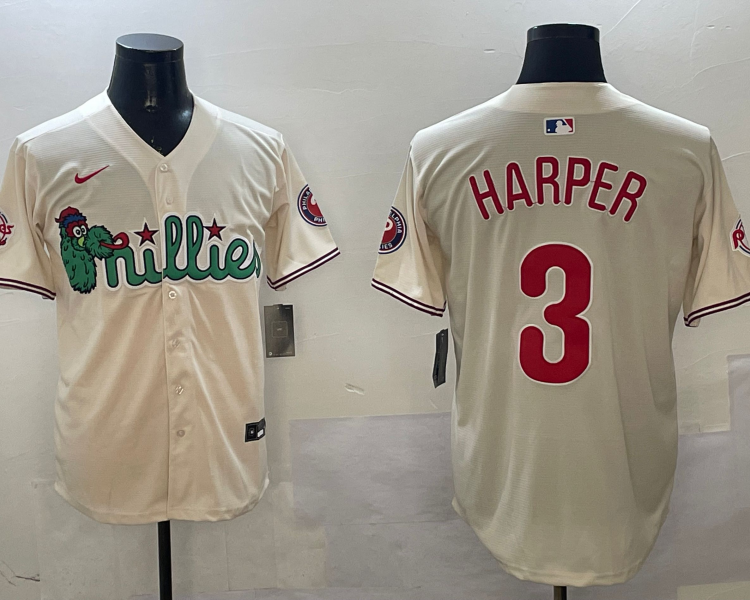 Men's Philadelphia Phillies Bryce Harper #3 Cream Jersey