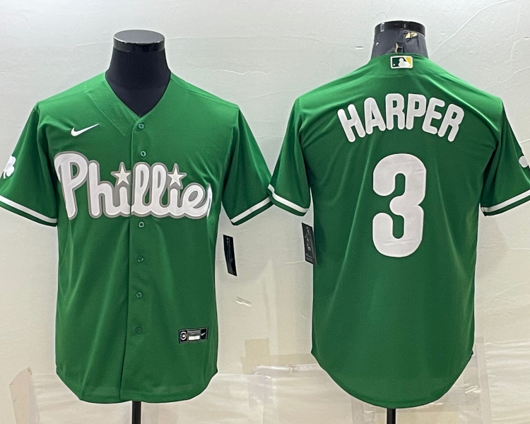 Men's Philadelphia Phillies Bryce Harper #3 Green Jersey