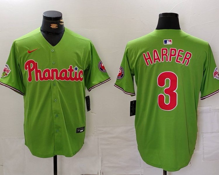 Men's Philadelphia Phillies Bryce Harper #3 Green Name Jersey