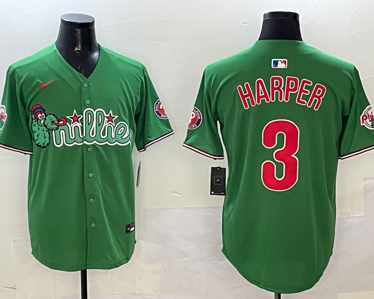 Men's Philadelphia Phillies Bryce Harper #3 Green Team Jersey