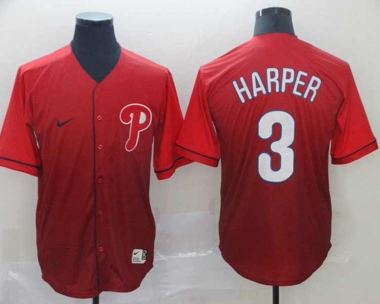 Men's Philadelphia Phillies Bryce Harper #3 Red Stitched Jersey