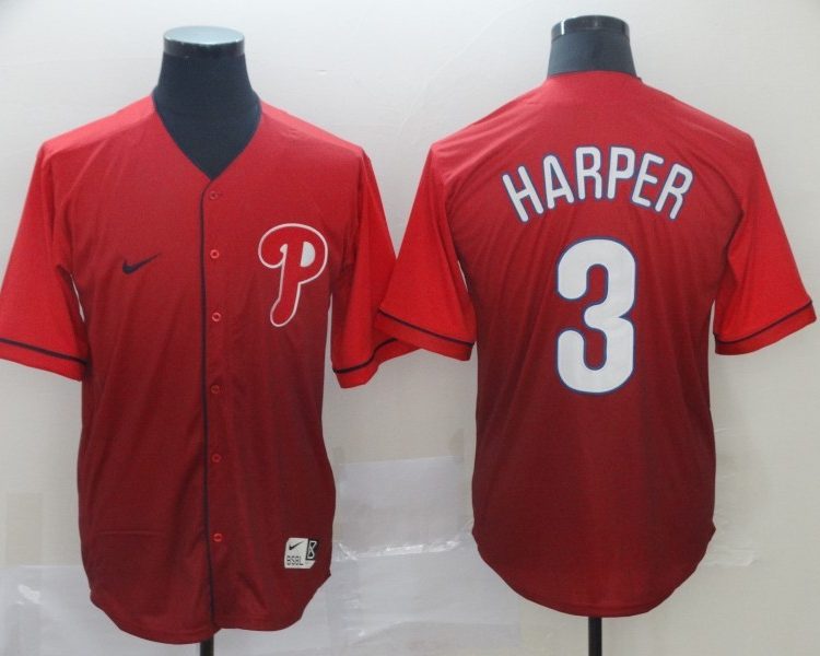 Men's Philadelphia Phillies Bryce Harper #3 Red Stitched Jersey