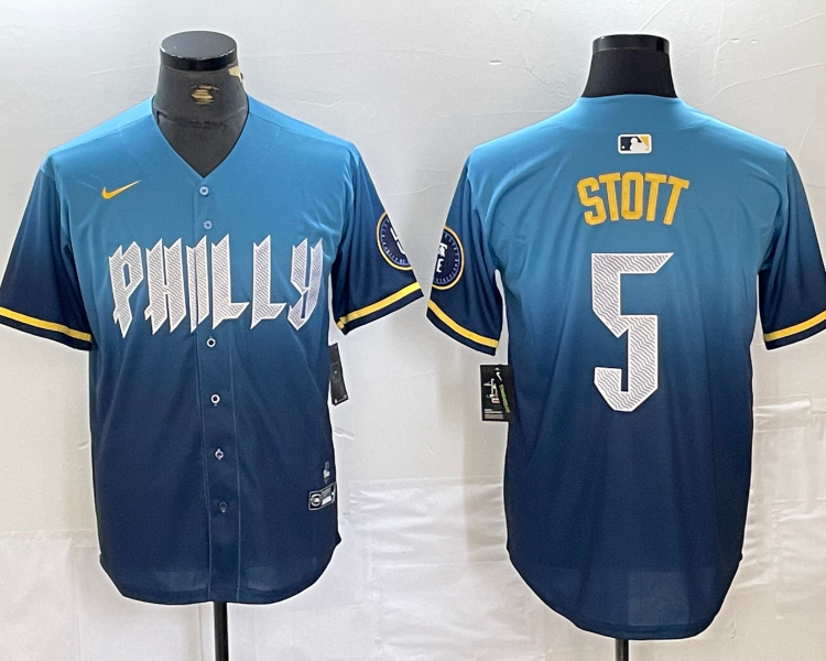 Men's Philadelphia Phillies Bryson Stott #5 Blue 2024 City Connect Limited Jersey