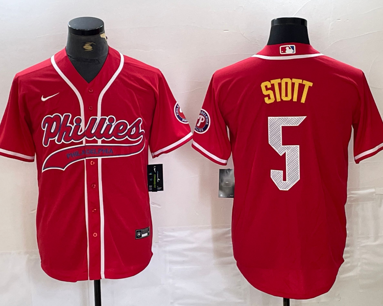 Men's Philadelphia Phillies Bryson Stott #5 Red Jersey Joint Edition