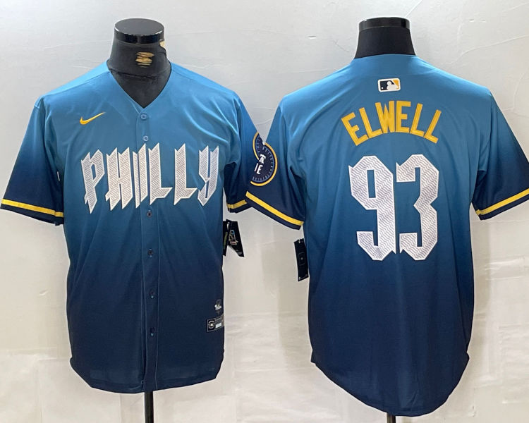 Men's Philadelphia Phillies Elwell #93 Blue 2024 City Connect Limited Jersey