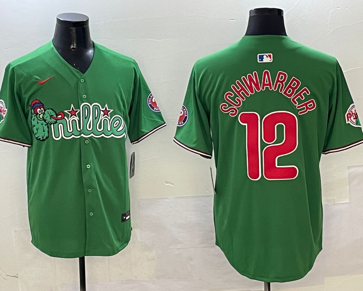 Men's Philadelphia Phillies Kyle Schwarber #12 Green Team Jersey