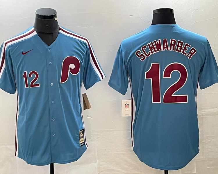 Men's Philadelphia Phillies Kyle Schwarber #12 Light Blue Cooperstown Collection Authentic Jersey