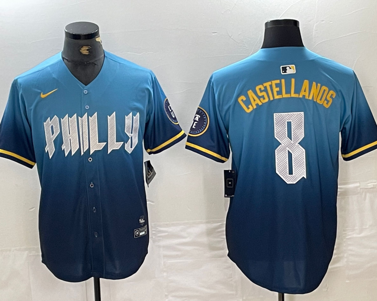 Men's Philadelphia Phillies Nick Castellanos #8 Blue 2024 City Connect Limited Jersey