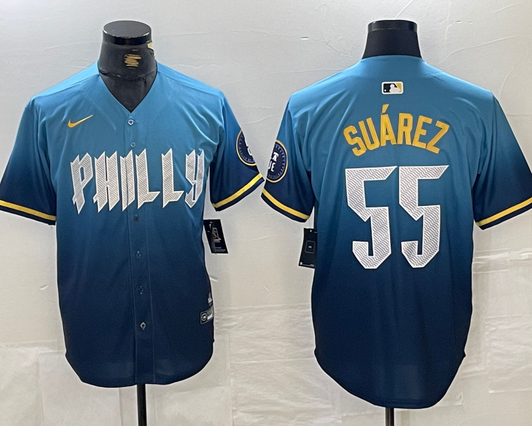Men's Philadelphia Phillies Ranger Suarez #55 Blue 2024 City Connect Limited Jersey