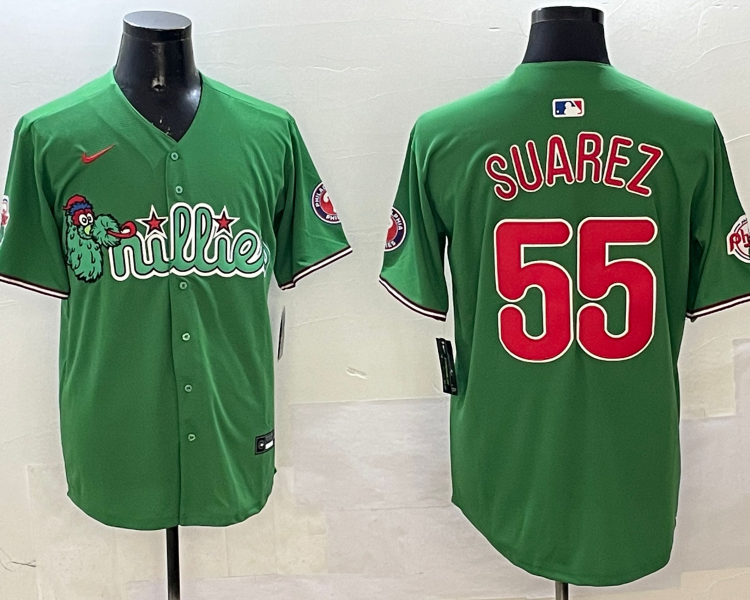 Men's Philadelphia Phillies Ranger Suarez #55 Green Team Jersey