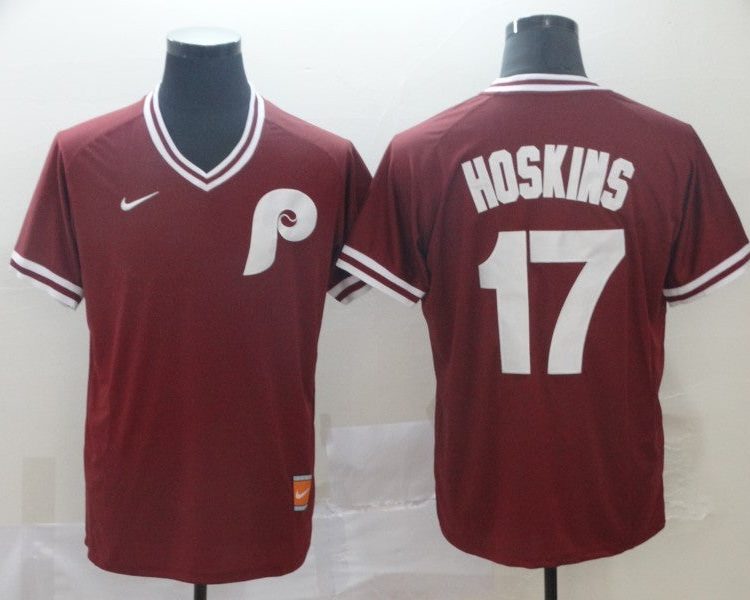 Men's Philadelphia Phillies Rhys Hoskins #17 Red Stitched Jersey