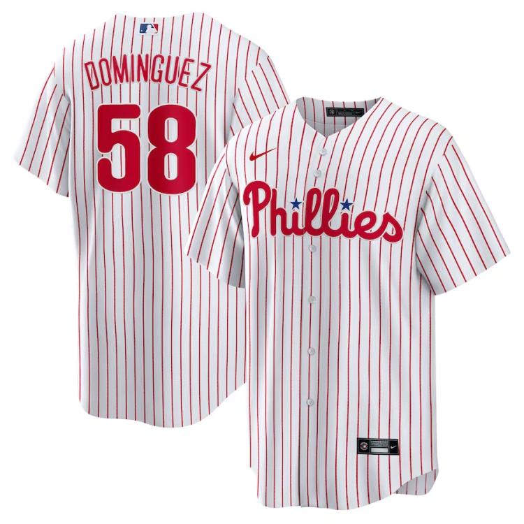 Men's Philadelphia Phillies Seranthony Dominguez #58 White Home Jersey