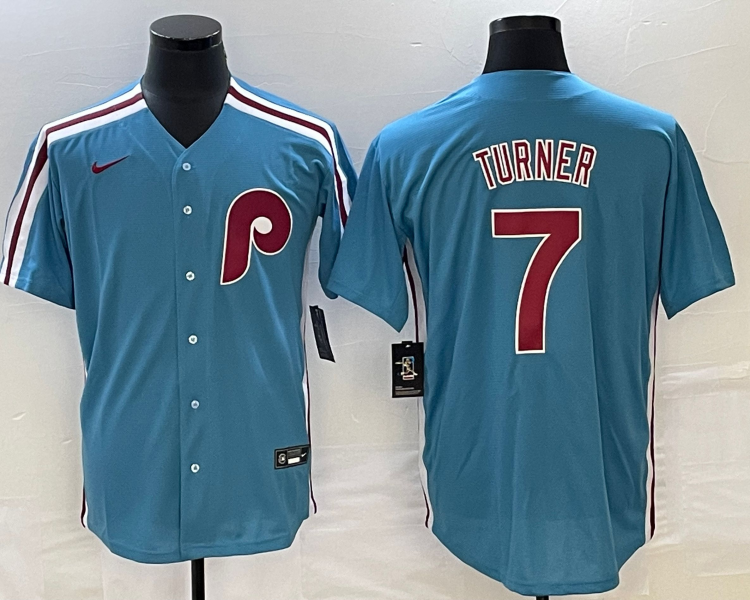 Men's Philadelphia Phillies Trea Turner #7 Blue Jersey