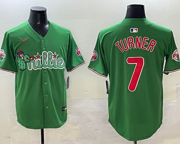 Men's Philadelphia Phillies Trea Turner #7 Green Team Jersey