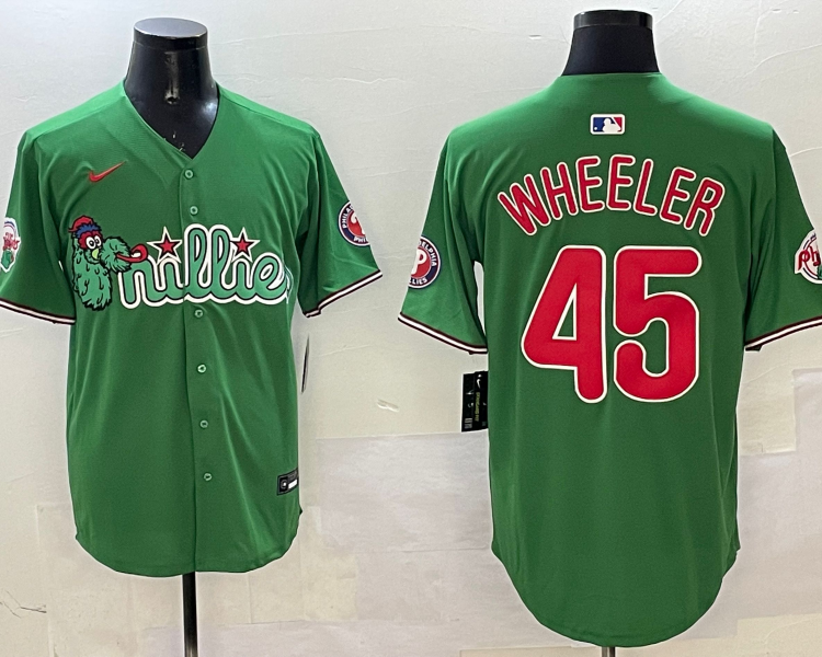 Men's Philadelphia Phillies Zack Wheeler #45 Green Team Jersey