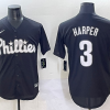 Men's Philadelphia Phillies Bryce Harper #3 Black Lights Out Jersey