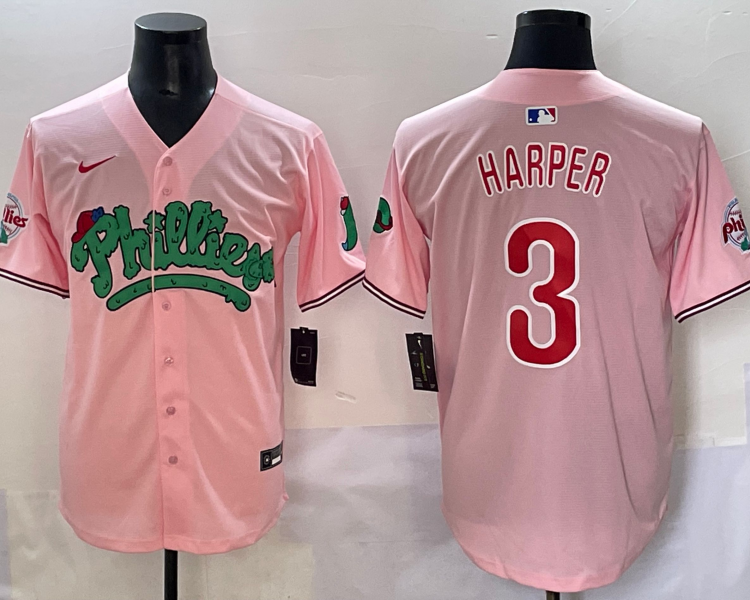 Men's Philadelphia Phillies Bryce Harper #3 Pink Jersey