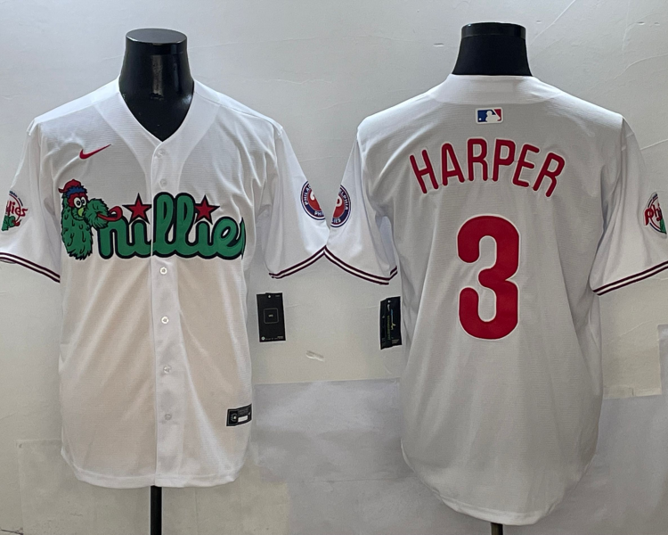 Men's Philadelphia Phillies Bryce Harper #3 White Jersey