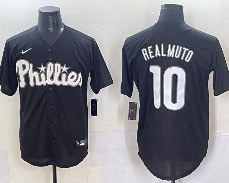 Men's Philadelphia Phillies JT Realmuto #10 Black Lights Out Jersey