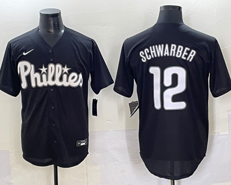 Men's Philadelphia Phillies Kyle Schwarber #12 Black Lights Out Jersey